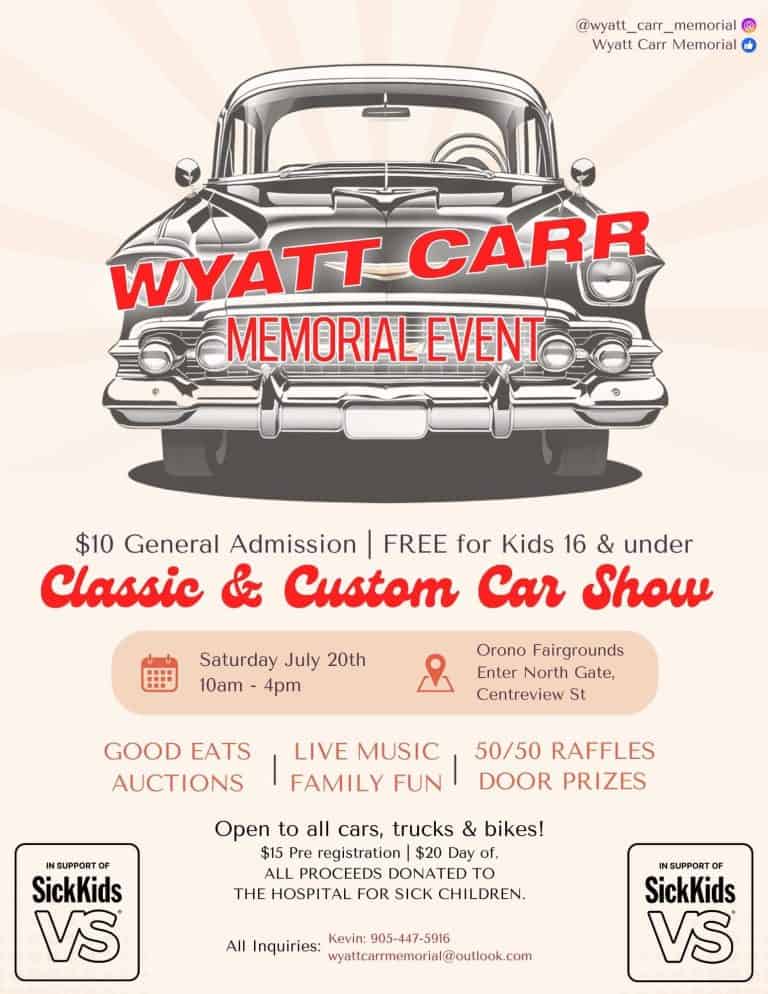 Wyatt Carr Memorial Event - Car Show - Orono BIA